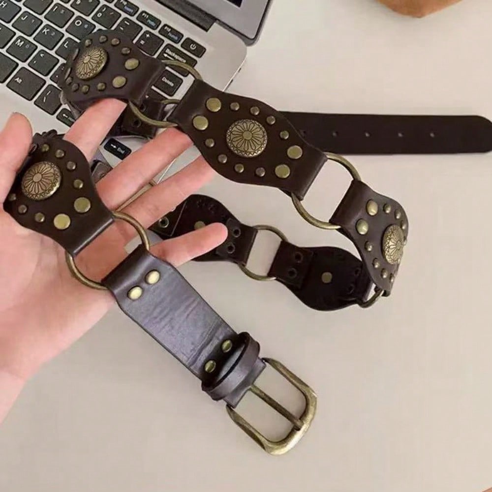 American Retro Buckle Belt Women's Rivets New Brown Belt with Jeans Belt Versatile Waist Chain