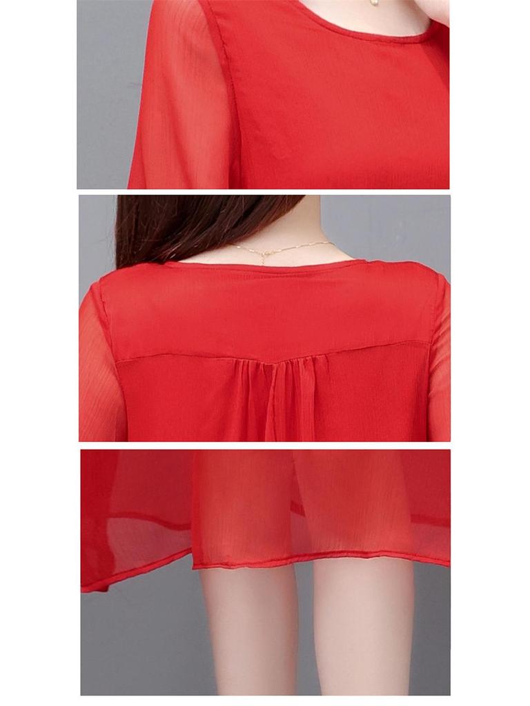 Women's Summer 2023 Silk Crepe A-line Dress: Mid-length, Solid Color, Loose Fit, Tummy-Covering, Fashionable and Elegant.