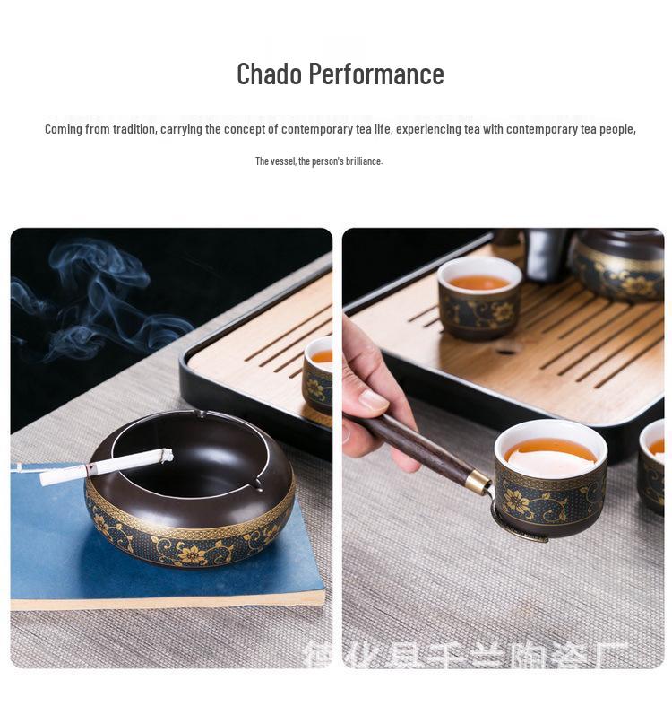 Home Tea Set: Anti-Scald Teapot, Ceramic Gongfu Cups, Stone Mill Semi-Automatic Brewer