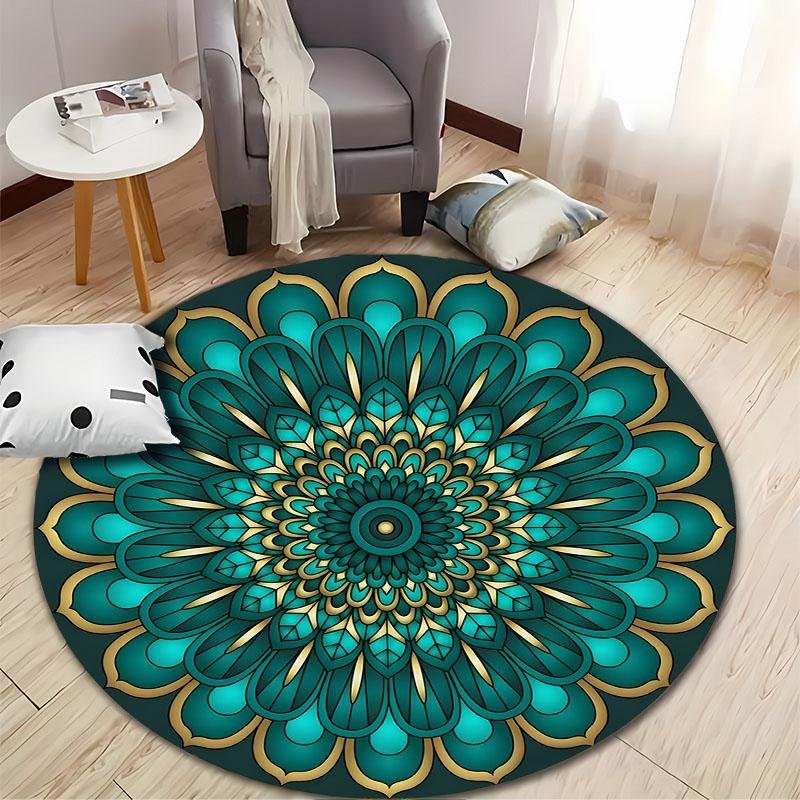 Elegant Mandala Design Round Rug for Meditation Spaces Round Carpet for Home Sofa Bedroom, Gift