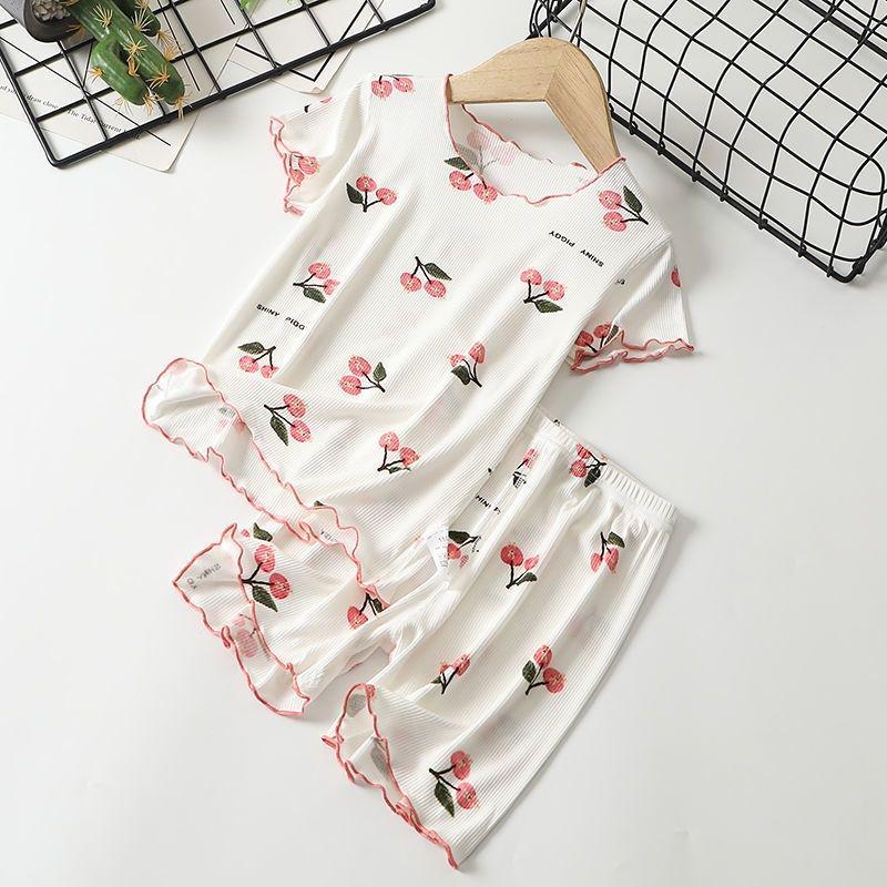 

Girls Ice Silk Pajama Set - Summer Thin Short Sleeve & Shorts 110 cm белый
