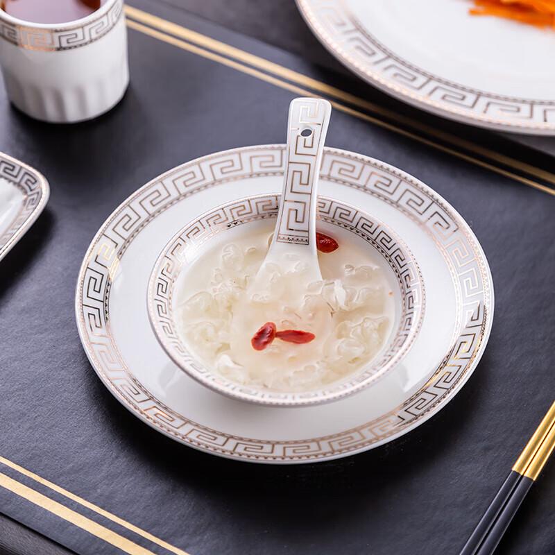 Yi Bo New Chinese Style Fret Pattern Ceramic 8-Piece Rice Bowl Set