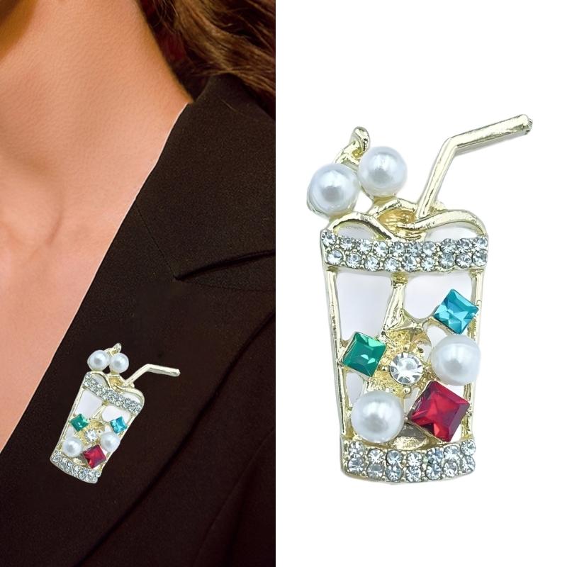 A52E Stylish Gold Alloy Bubble Teas Pin Beverage Cup Brooch Decorative Badge Jewelry CN