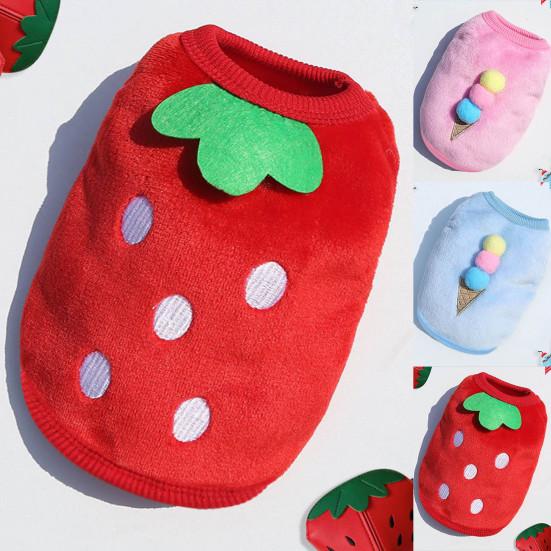 Yousheng Oblečení pro mazlíčky Šaty ve vzhledu jahodové zmrzliny Obleček Měkká textura Teplá vesta pro psy a kočky na podzim