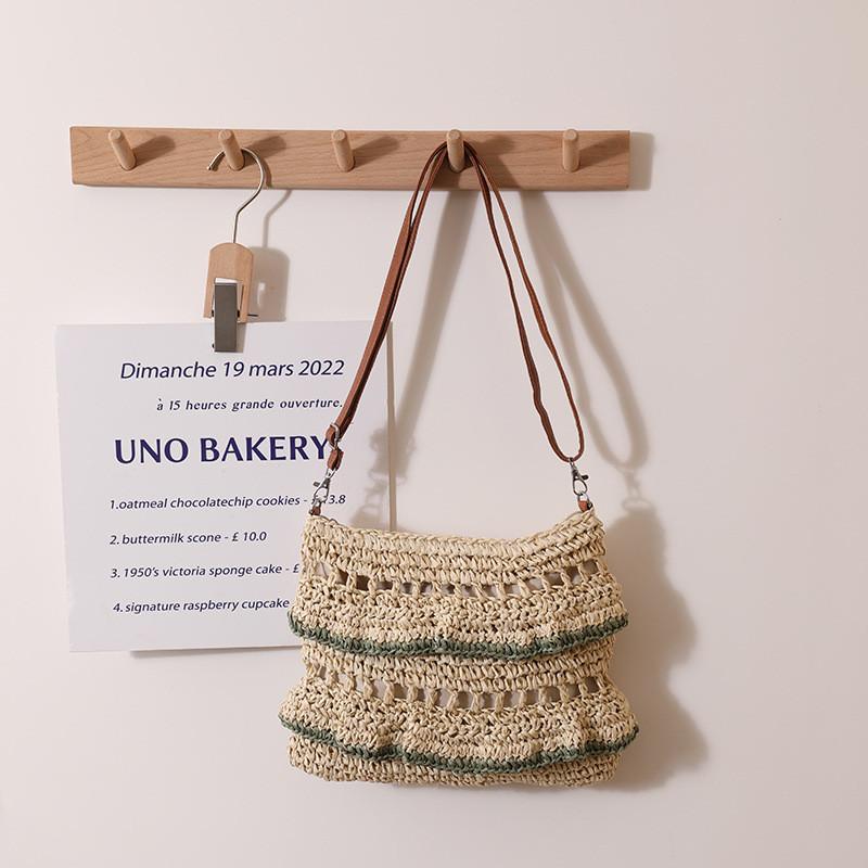 IELGY Crossbody Lace Straw Bag, Lotus Leaf Color Woven Bag, Seaside Beach Vacation Bag
