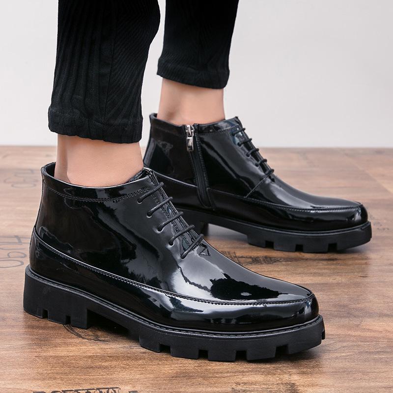 Fashion Hidden Heels 6cm Patent Leather Boots Men Autumn New Fashion High Quality Black Cowboy Boots Mens Dress Boots Botas De Trabajo54