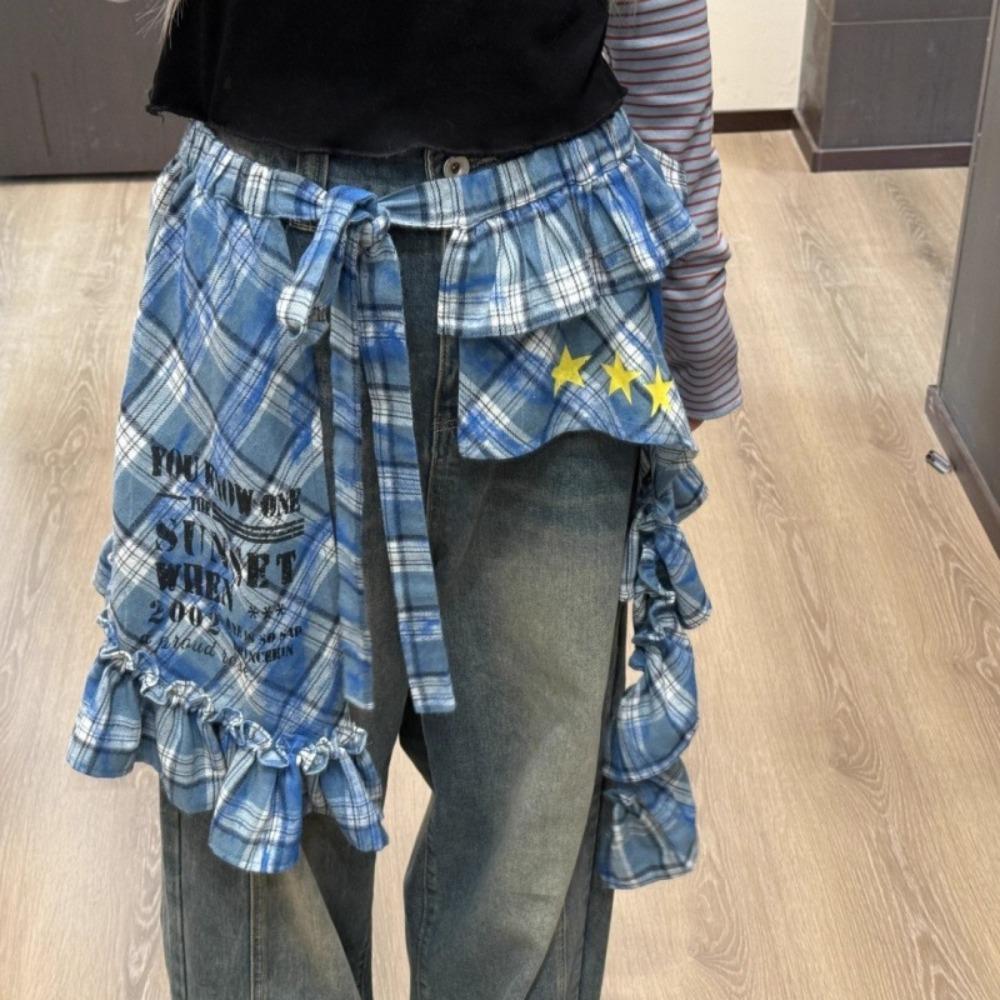 Hip-hop Lace Up Hip Scarf Shirt Extender Ruffled Edge Waistband  Waist Accessories