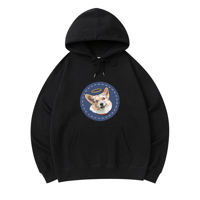 

300 GSM Men s Healthy Cotton Hoodies Corgi Print Premium Cotton Sweatshirt