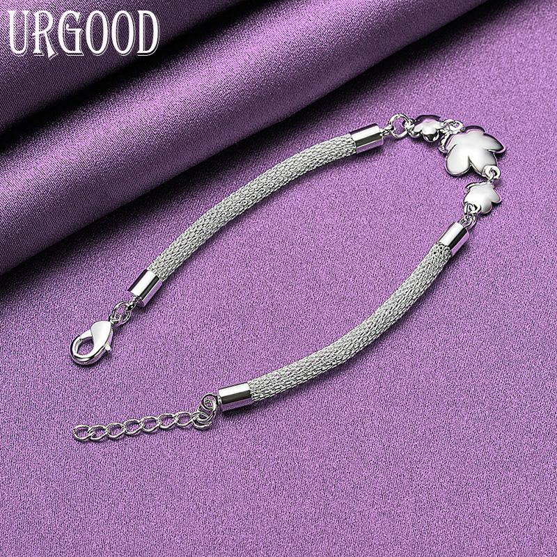 925 Sterling Silver Snake Chain Flower Armband Fashion Gift Party Smycken
