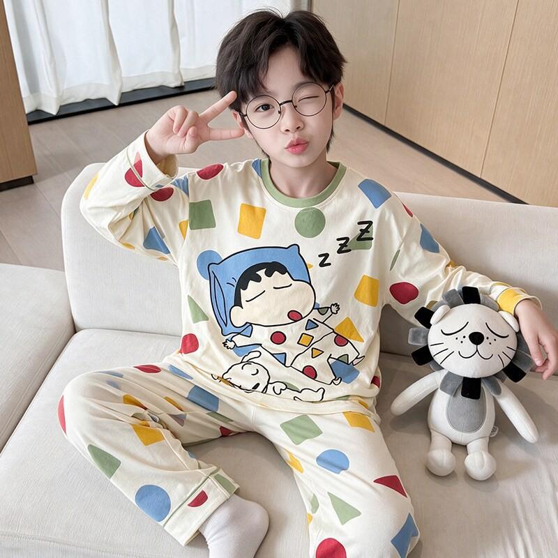 Boys Cotton Pajama Set Long Sleeve Thin Winter Sleepwear Kids 8 Years Cartoon Print Comfortable Home Wear