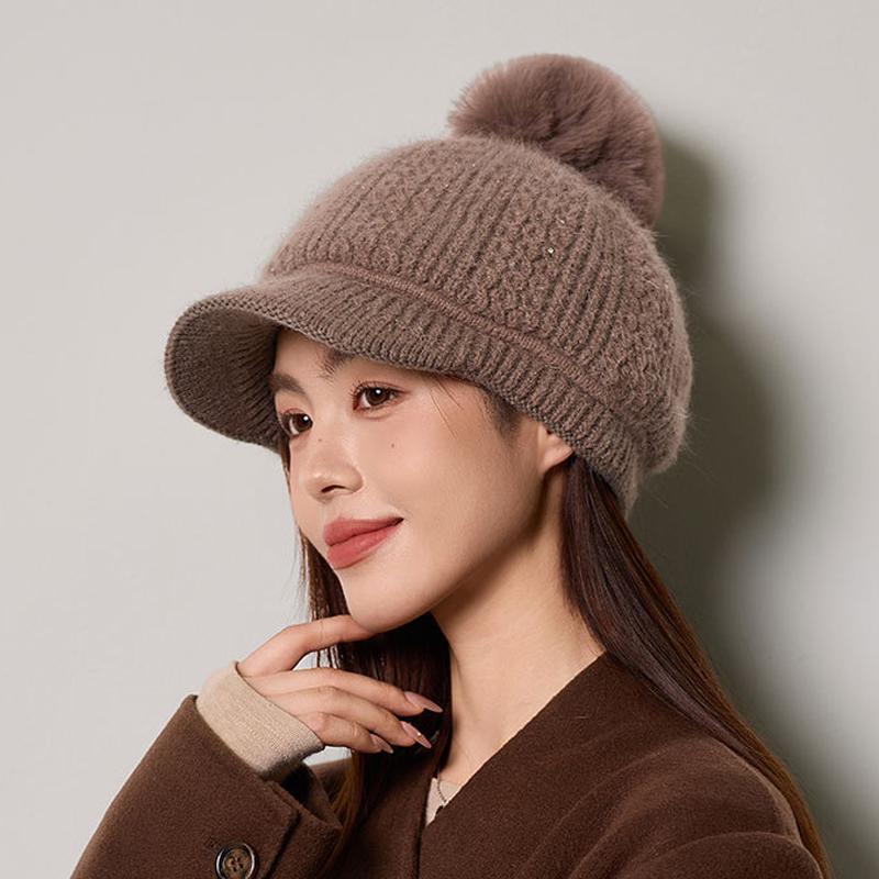 Rabbit Fur Warm Baseball Cap Women's Autumn Winter Velvet Ear Protection Knitted Cap Pullover Wool Cap