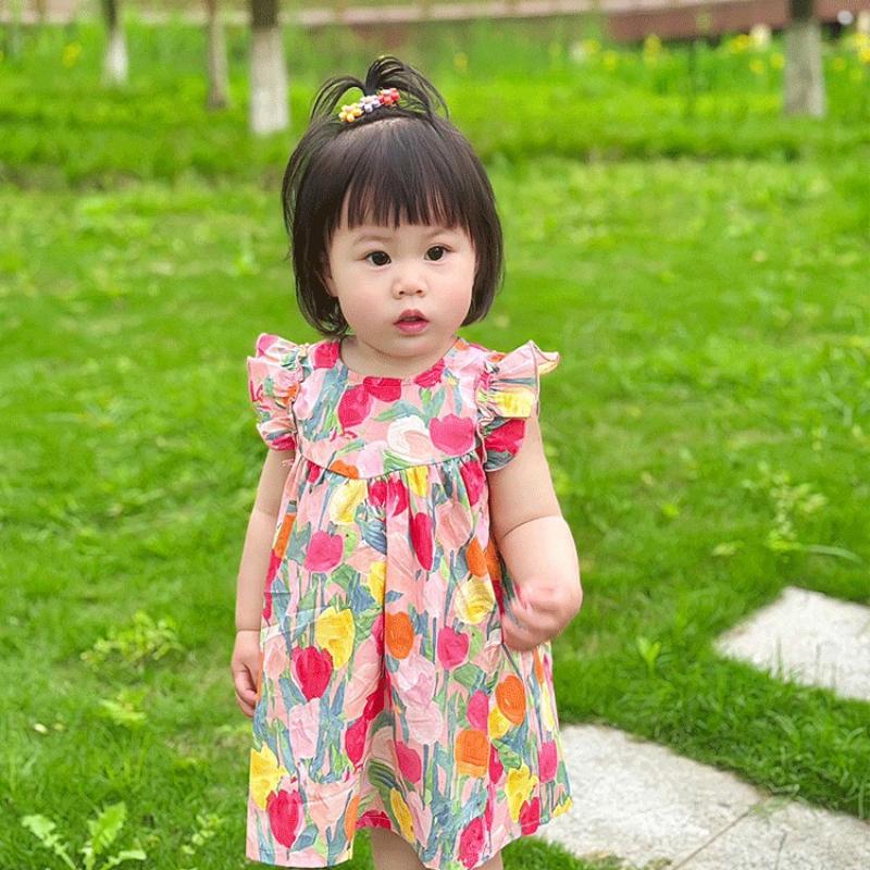 Baby Girl Dress, Summer Sweet Flower Ruffled Sleeve Children'S Sleeveless Clothes Suitable for 0-3 Years Old