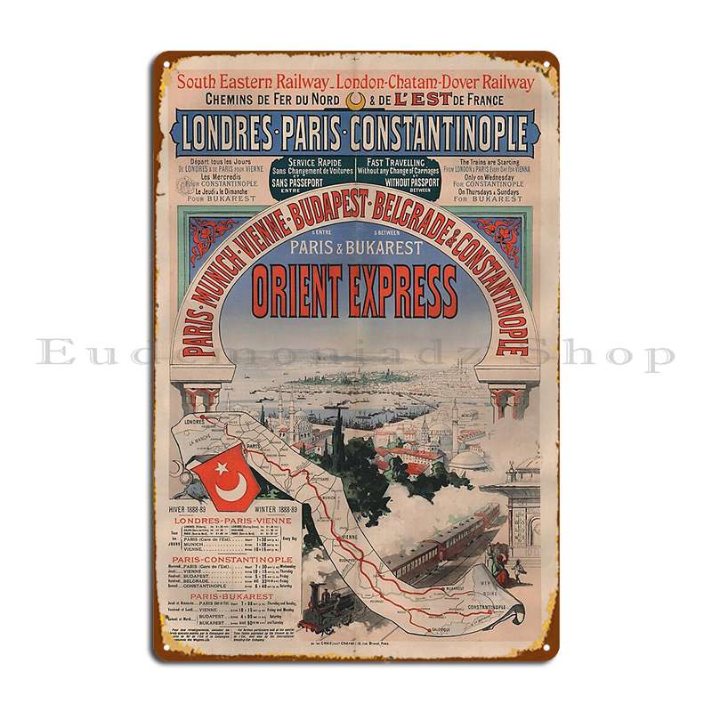 

Orient Express Vintage Train Travel Poster Vintage Travel Art Metal Sign Party Print Design Pub Club Wall Plaque Tin Sign Poster 20x30cm（7.8x11.8inch）