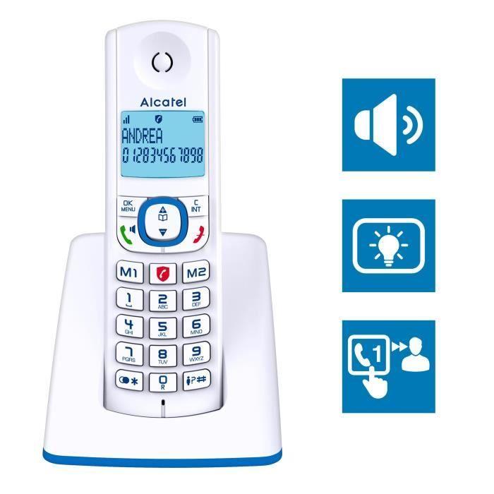 Cordless Phone - ALCATEL - F530 Duo - 2 Handsets, Call Blocking, Hands-free, 2 Direct Memories, White/Blue