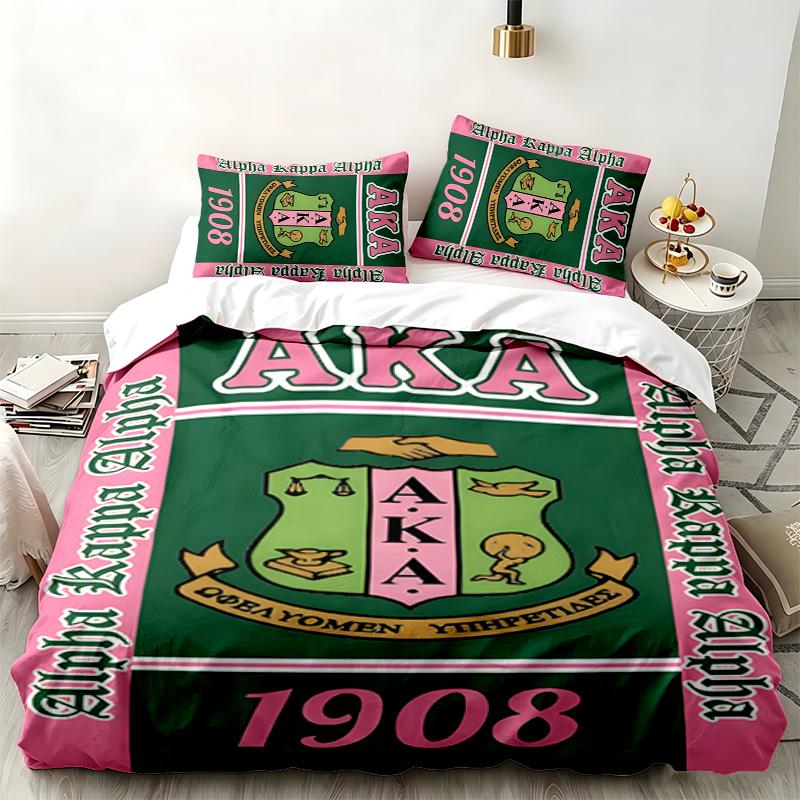 Alpha Kappa Alpha Sorority 3pc Set Perfect for Bedroom Use Comfortable Bedding Set Includes a Duvet Cover and Two Pillowcases Ideal Birthday or Christ