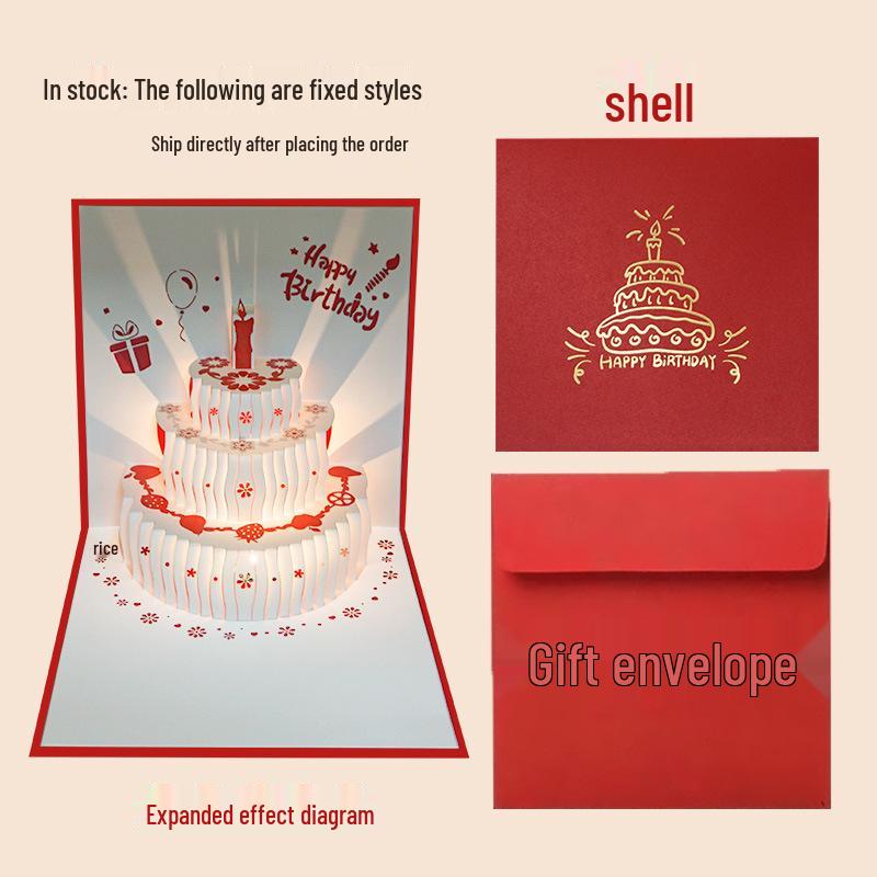 3D Pop-up Birthday Cake Greeting Card with Customizable Message and Logo for Employees and Customers