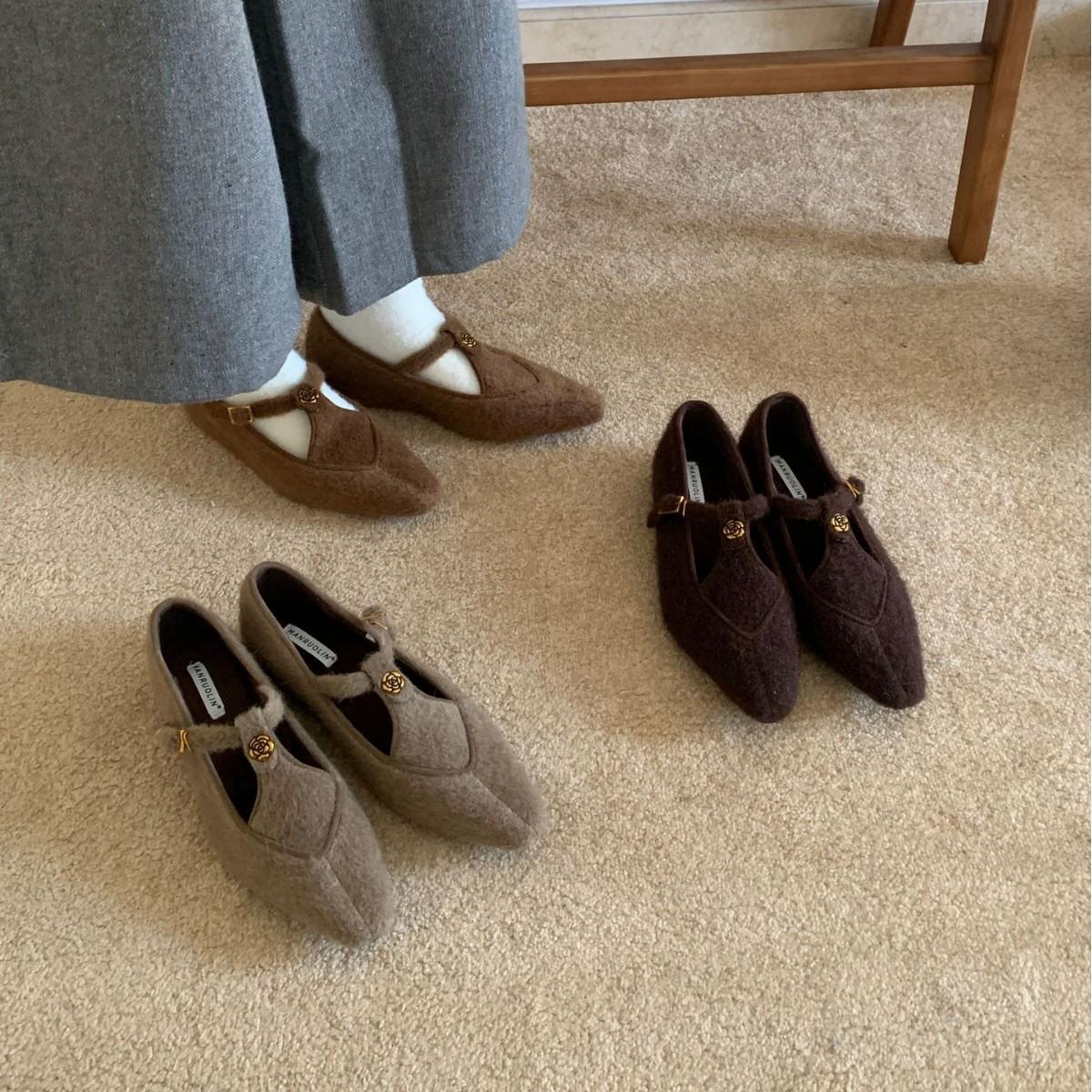 

Осень-зима 2025 новые остроносые туфли-лодочки на плоской подошве с пушистой плюшевой внутренней подкладкой для увеличения роста, женские и женские одинарные туфли 39 зелёный