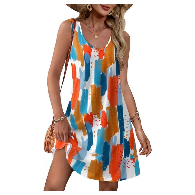 Spring and summer new models for hot-selling ins wind sleeveless printed suspender dress