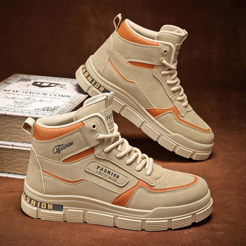 

Fashion Men s High-Top Boots Fashion Casual Sneakers Lace Up Ankle Boots Non-slip Work Shoes High Quality Leather Casual Boots Men Shoes 39 хаки