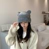 Autumn and winter new cute bear round ears wool hat women's headband hat showing a small face warm ear protection knitted hat