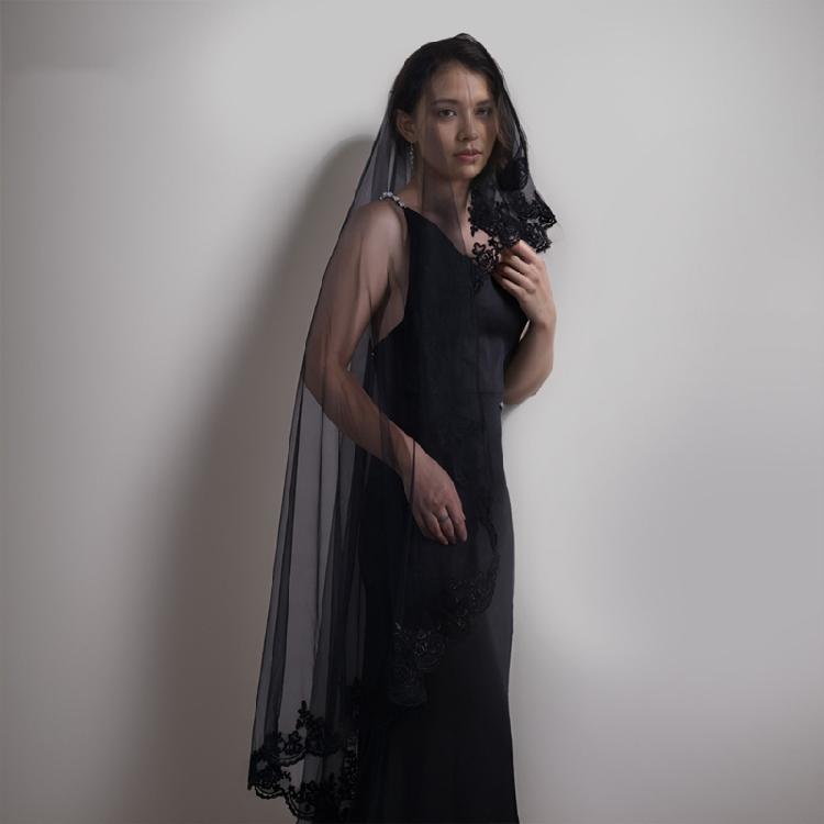 Black Lace Halloween Bride Lace Mantilla Bridal Wedding Veil Head Covering Scarf