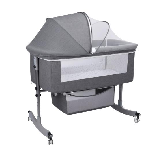 Baby Bedside Crib, Bassinet with Large Curvature Cradle, Height Adjustable Bedside Bassinet, Movable Beside Bassinet with Mosquito Net (Grey)