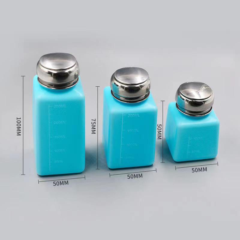 Bottiglia in Plastica a Pressione con Tappo in Acciaio Inossidabile per Alcool, Solvente o Unghie – Dispenser Quadrato Vuoto per Pulizia PCB.