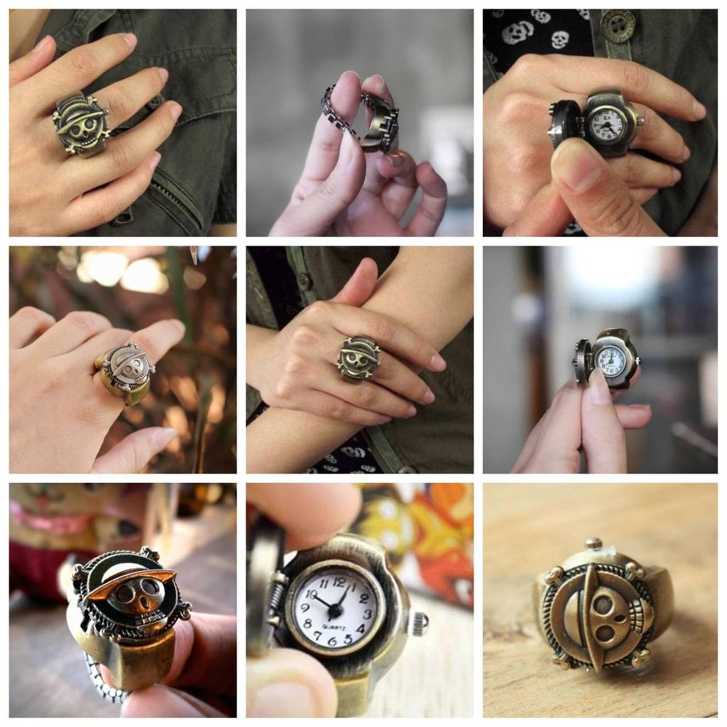 Luffy Franky Robin Pirate Japan Cartoon Animation Kid Finger Ring Watch Quartz Straw Hat Jewelry Gift Adjustable Silver Bronze Copper