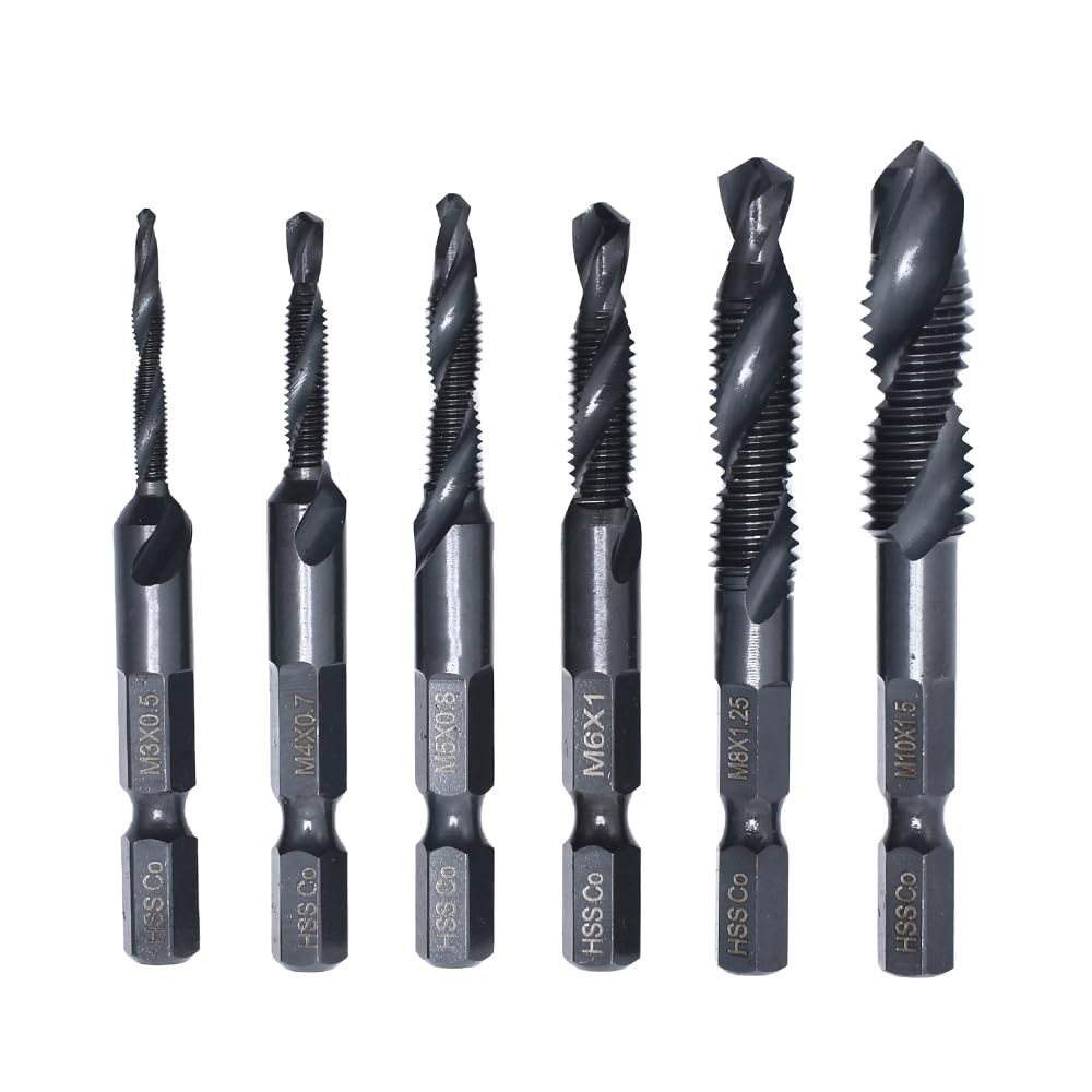 Hex Bit Drill and Tap Set for Chamfer Drilling and Spiral High Speed M10 Metalworking, Tap, Multi-Function Threading, Tap, Steel, M3, M4, M5, M6, M8,