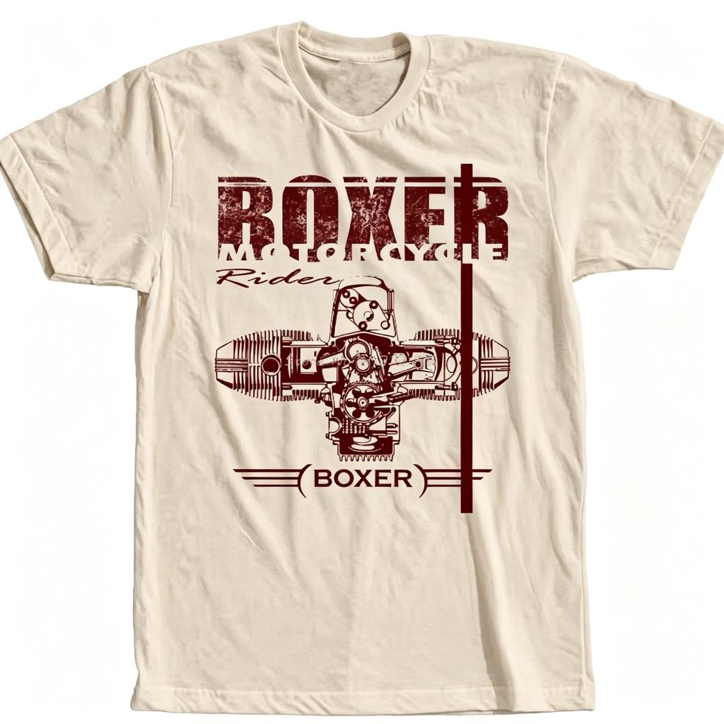 2026 Vintage Boxer Motorcycle Rider Flat Twin Engine Graphic Black Shortsleeve Tshirt For Kids Adults Biker Crew Neck Tee