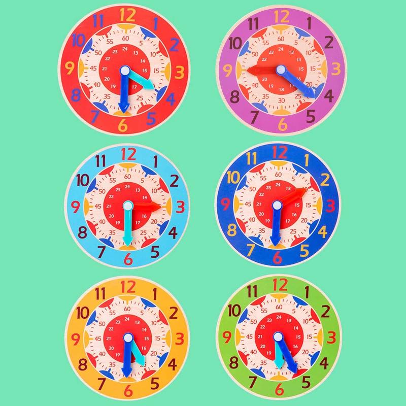 Wooden Teaching Clock Toy Educational Clock Learning Props 12/24Hour Brain Developmental Toy Primary for Time Cognitive