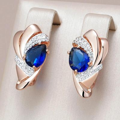 Drop Shape Blue Zircon Elegant Geometric Earrings for Women Vintage Wedding Accessories Light Luxury Jewelry