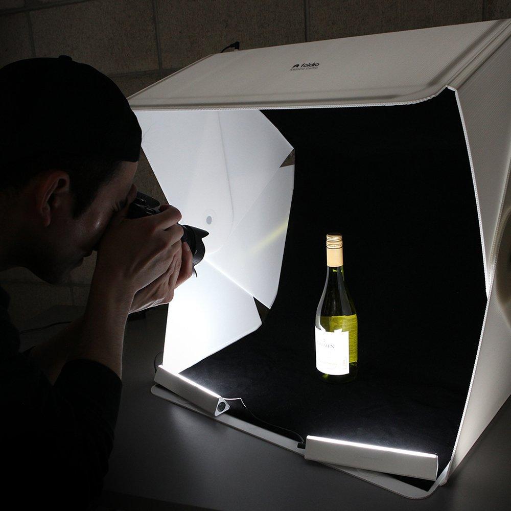 Foldio3 Komplettset 60 cm tragbare Fotostudio-Lichtbox mit 360-Grad-Smart-Drehteller und Erweiterungskit ORANGEMONKIE erstes Fotostudio