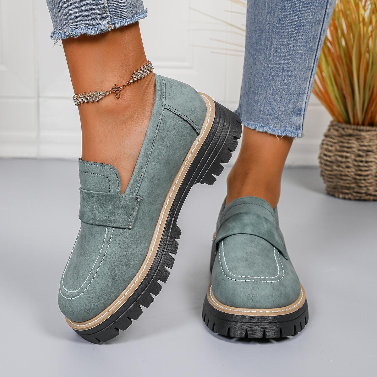 Damen Slipper Damen Retro Britische Stile Flache Plateau Freizeitschuhe Damen Dicke Sohle Muffin Schuhe Damen Büroarbeit Trendschuhe 39 grün