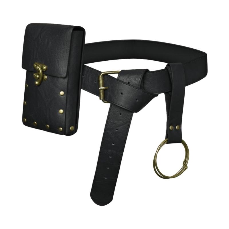 Men's Renaissance Costume Vikinges Costume Accessories Set Medieval Pirate Leather Belt Waist Bag Halloween Costumes