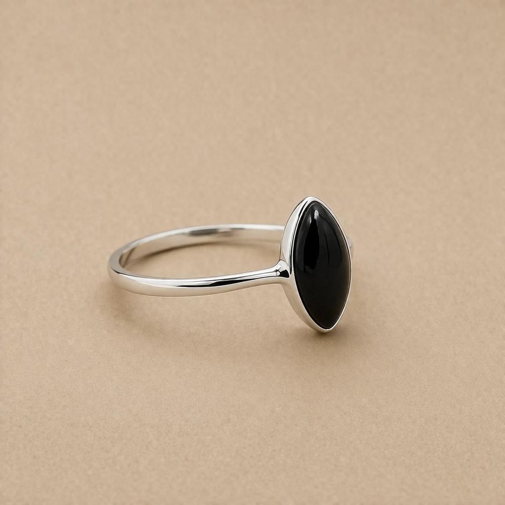 Black Onyx Marquise Ring, 925 Sterling Silver Bezel Ring, Minimalist Gemstone Jewelry