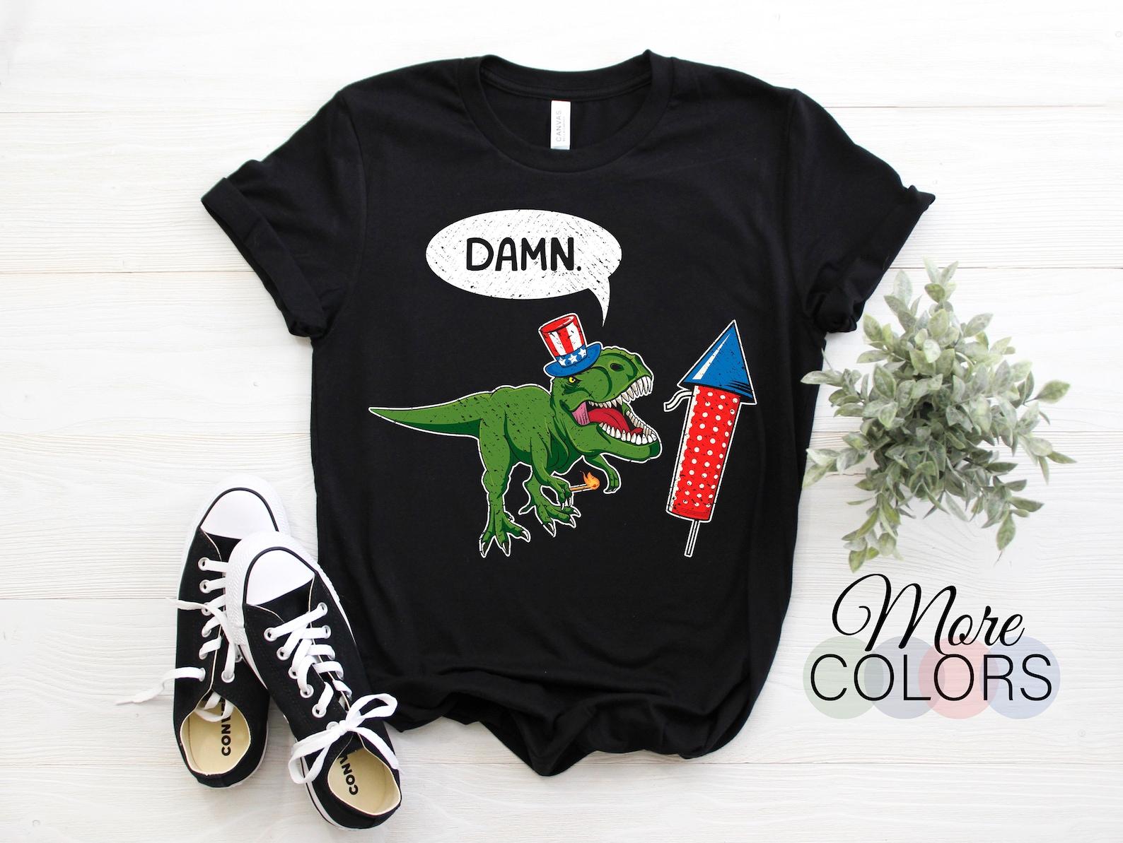 Fireworks Director T-Rex Tyrannosaurus Dinosaur Damn American Flag Funny T-Shirt, Firework Director Gift, 4th Of July Memorial Day Costume, 160
