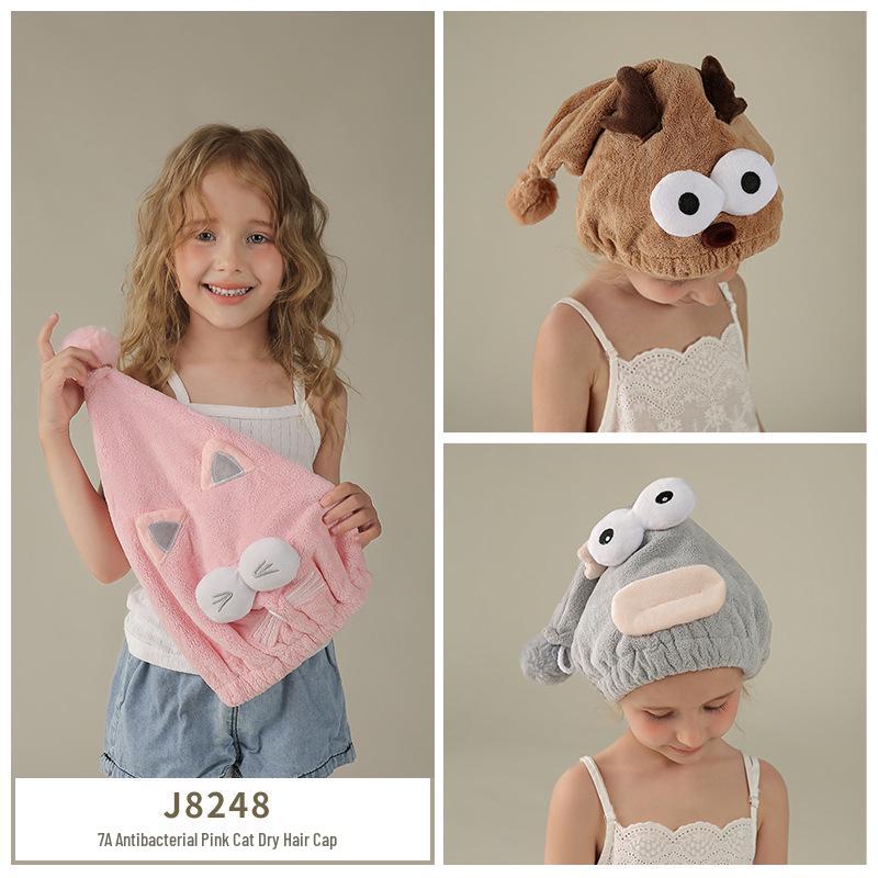 מגבת שיער כובע קורל פליז מצויר לילדים 2025 – רך, עבה, מתייבש במהירות, אביזר אמבטיה הורה-ילד