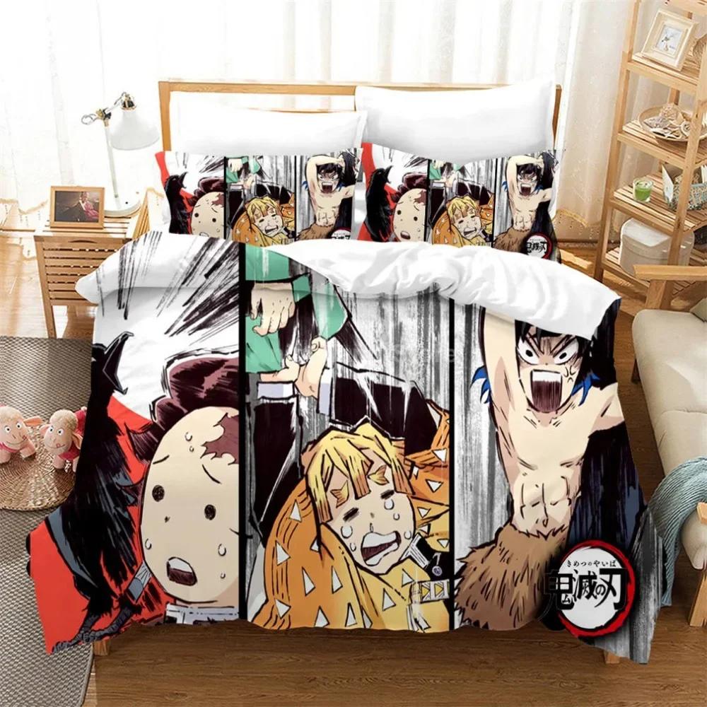 Demon Slayer Anime Sängkläder Set 3d Påslakanset Örngott Sängkläder Hemtextil Tecknad Serie Twin Queen King Size Barn Gåva