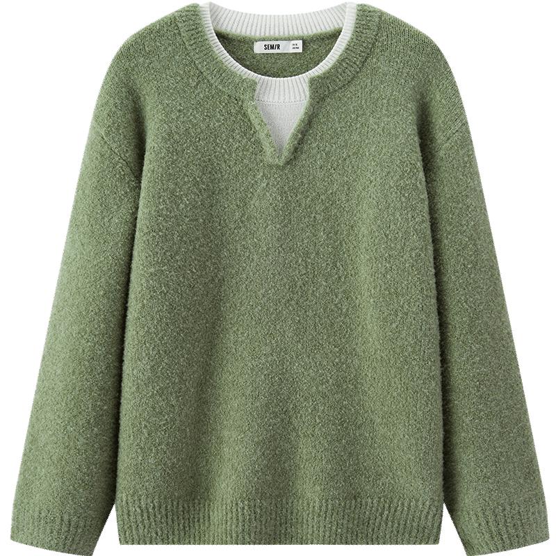 

Semir Men s Color-Block V-Neck Faux 2-Piece Wool Blend Sweater XL