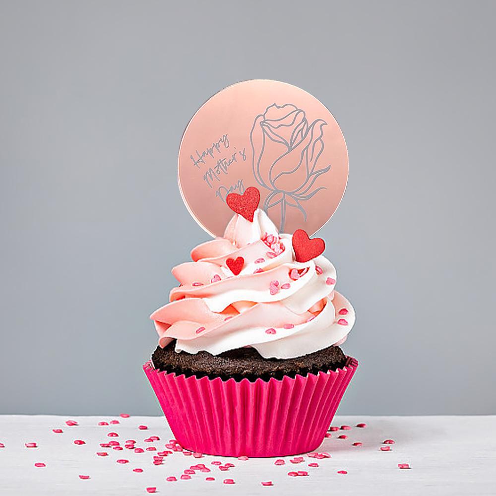 10pcs Happy Mother's Day Rose Cupcake Toppers for Mother's Day Cake Dessert Baking DIY Decoration Supplies
