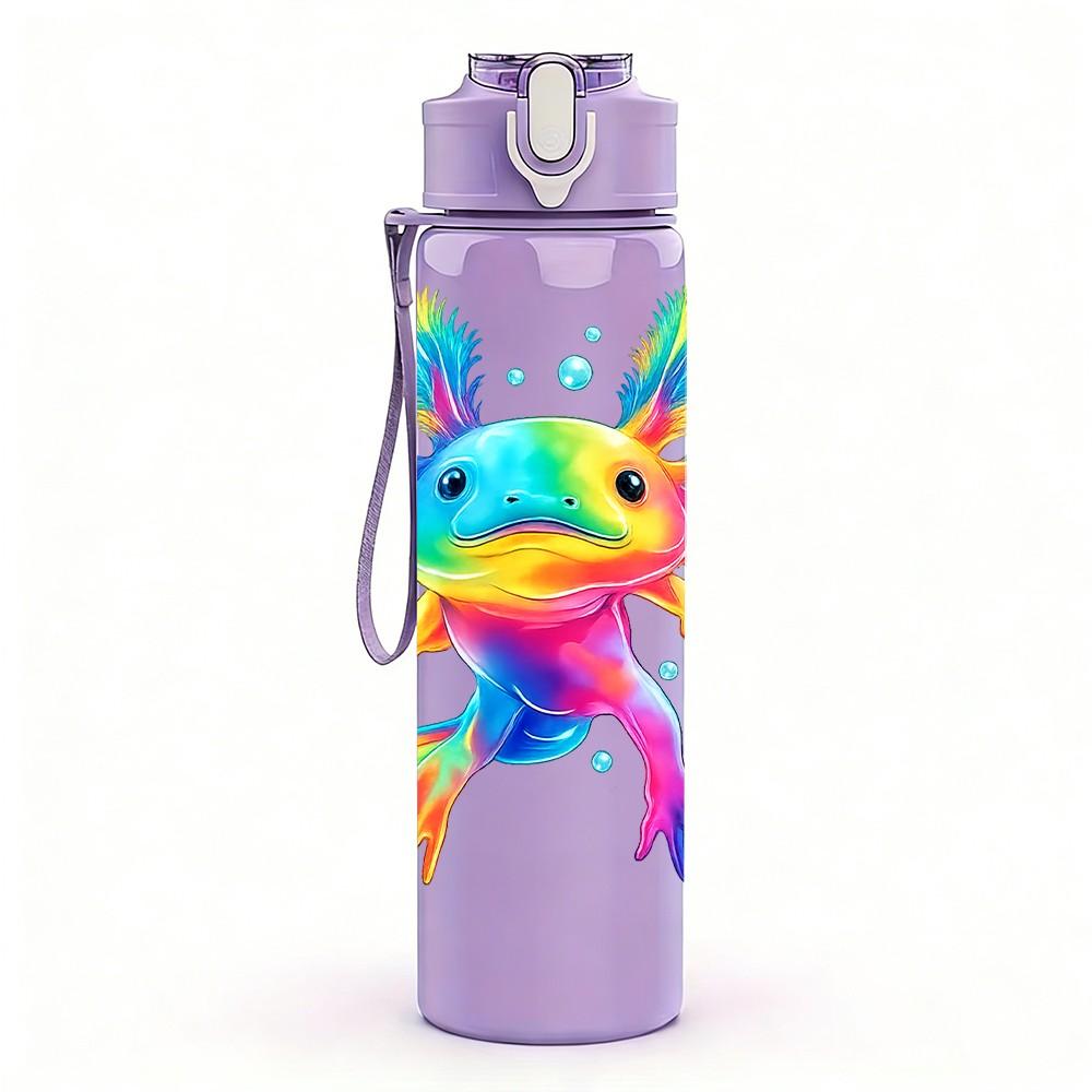 1PC Rainbow Paint Splash Abstract Print 750ml Color Plastic Sports Water Bottle Leakproof Flip Straw Lid Suitable for Sports Office Home Use