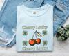 Cherry Duo Shirt St. Patrick's Day Produce Gift Women Classic Tee Cherry Pair T-Shirt Shamrock Fan Vintage Tshirt Fruit Graphic Old School