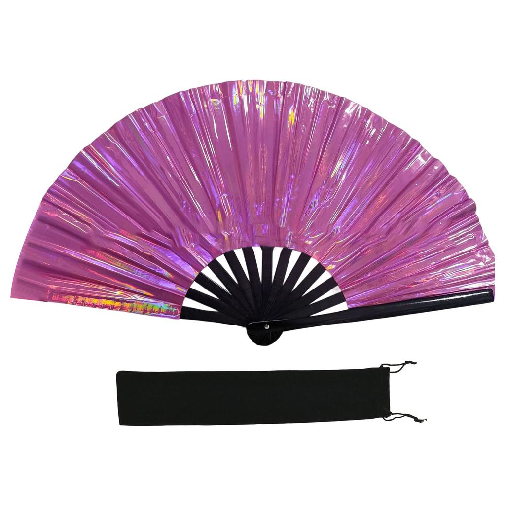 Large Shimmering Colorful Folding Hand Fan for Line Dance Martial Art Taichi Handheld Fan with Reflective Design Gift