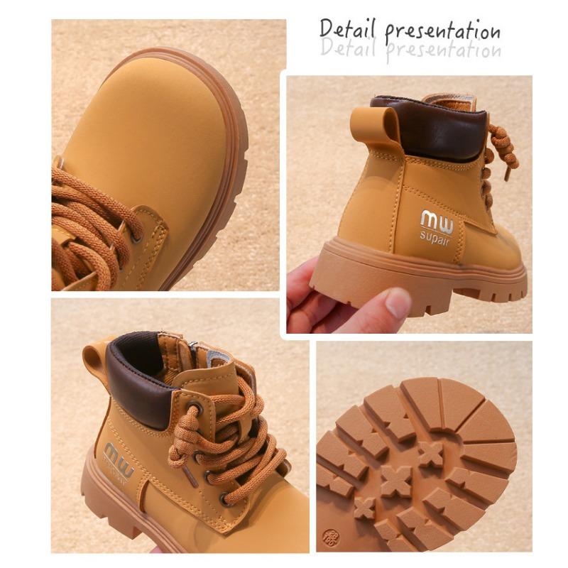 Unisex Kids Lace Up Side Zipper Thick Sole Casual Winter Ankle Martin Boots