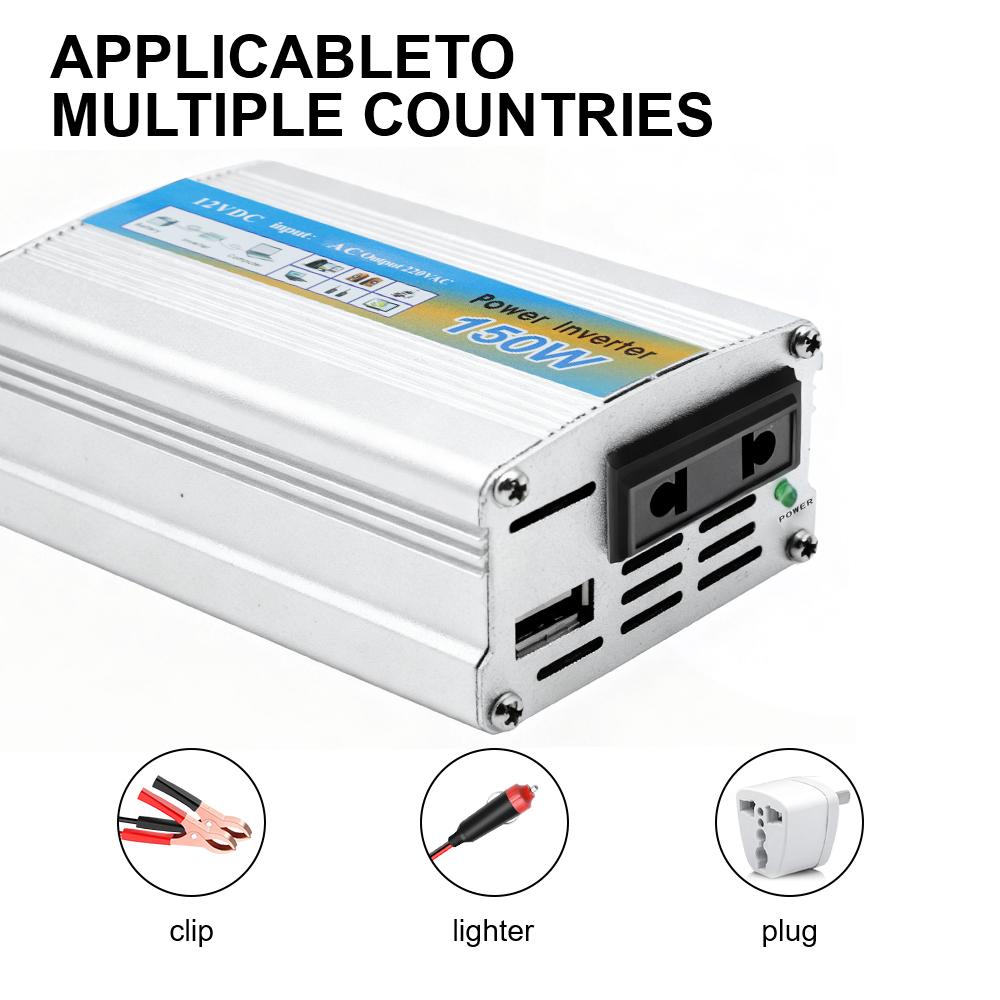 USB Voltage Transformer Car Power Inverter Conversion USB Battery Clip Portable 150W Mounted Inverter DC 12V To AC 220V 50Hz 12V Multiple Protection