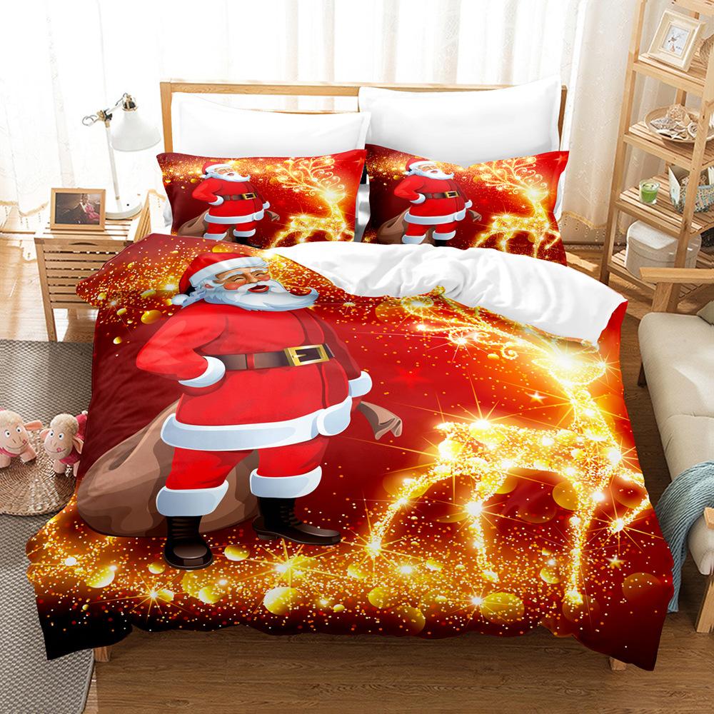 Santa Claus Bedding Christmas Bedroom Down Duvet Cover and Pillowcase 2/3pc Single Double Bed 3D Printed Duvet Cover Set Gift