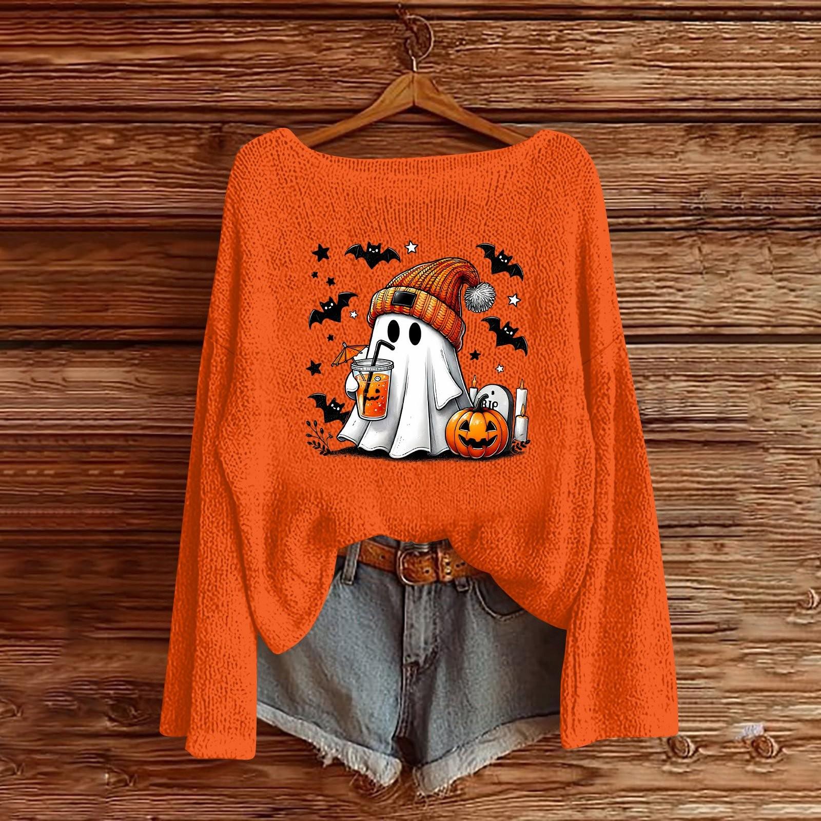 

Хэллоуинские толстовки для детей, мальчиков и девочек, вязаный свитер, милая футболка, осенний пуловер с круглым вырезом 120