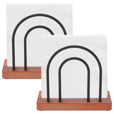 Napkin Holder Metal Iron Standing Wood Base For Restaurant Hotel Paper Napkin Holder Decorative Table Tissue Dispenser