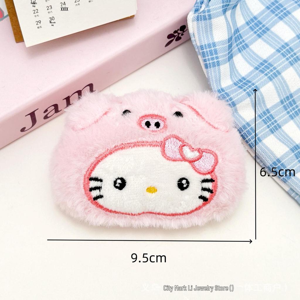 Cartoon Heart Kitten Doll Pendant with Apple, Strawberry, and Bear Brooch Decor.